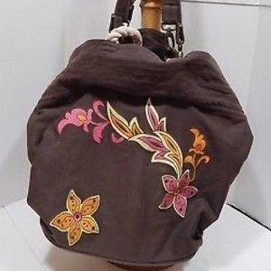 Athleta Tote Bag Brown w/ Floral Print Rope Strap